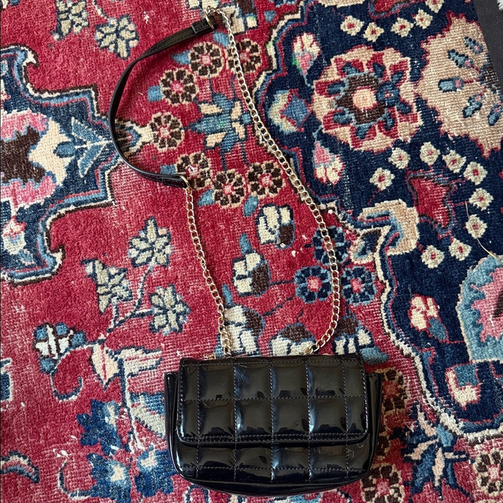 Forever 21 Black Patent Quilted Crossbody Bag